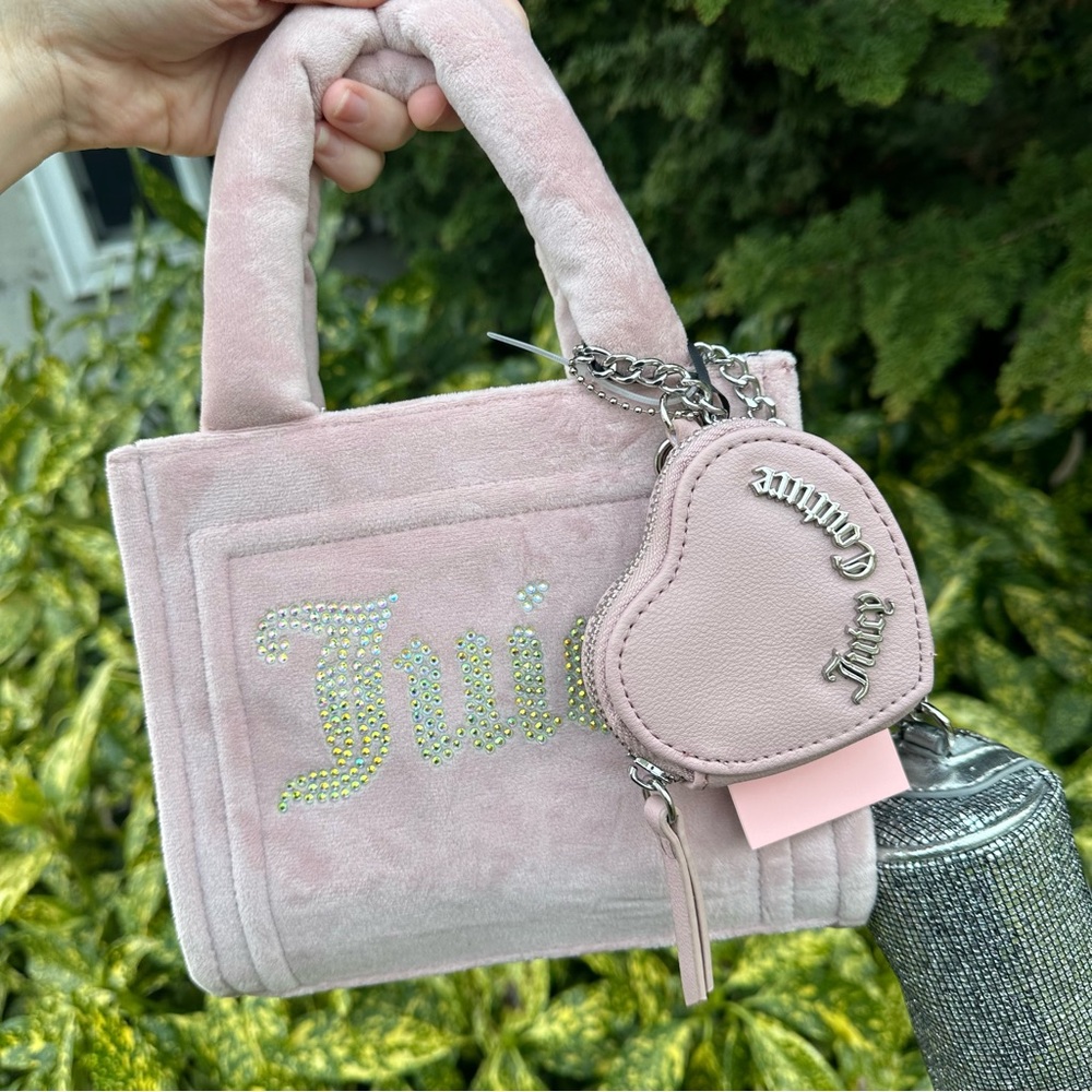 NEW Juicy Couture Big Spender Dusty Blush Pink Velvet Mini Handbag & Coin Purse